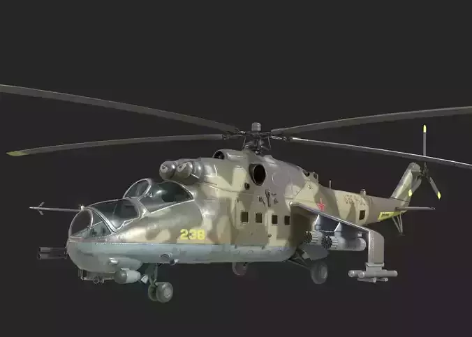 5 coatings of Russian Mi-24P Hind Gunship attack helicopter Low-poly 3D model