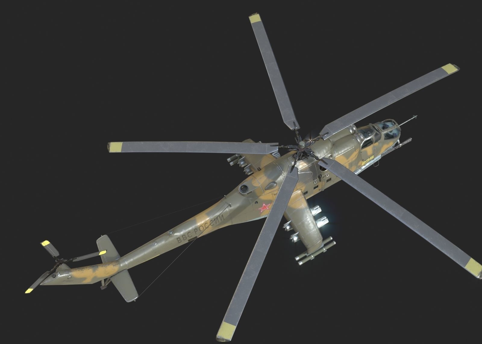 5 coatings of Russian Mi-24P Hind Gunship attack helicopter Low-poly 3D model_17