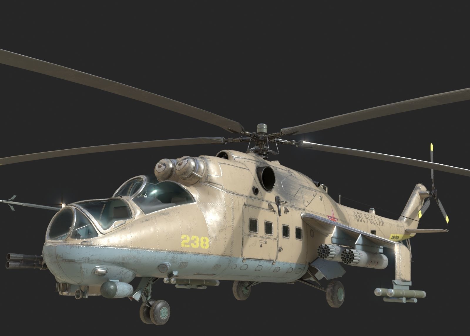 5 coatings of Russian Mi-24P Hind Gunship attack helicopter Low-poly 3D model_10