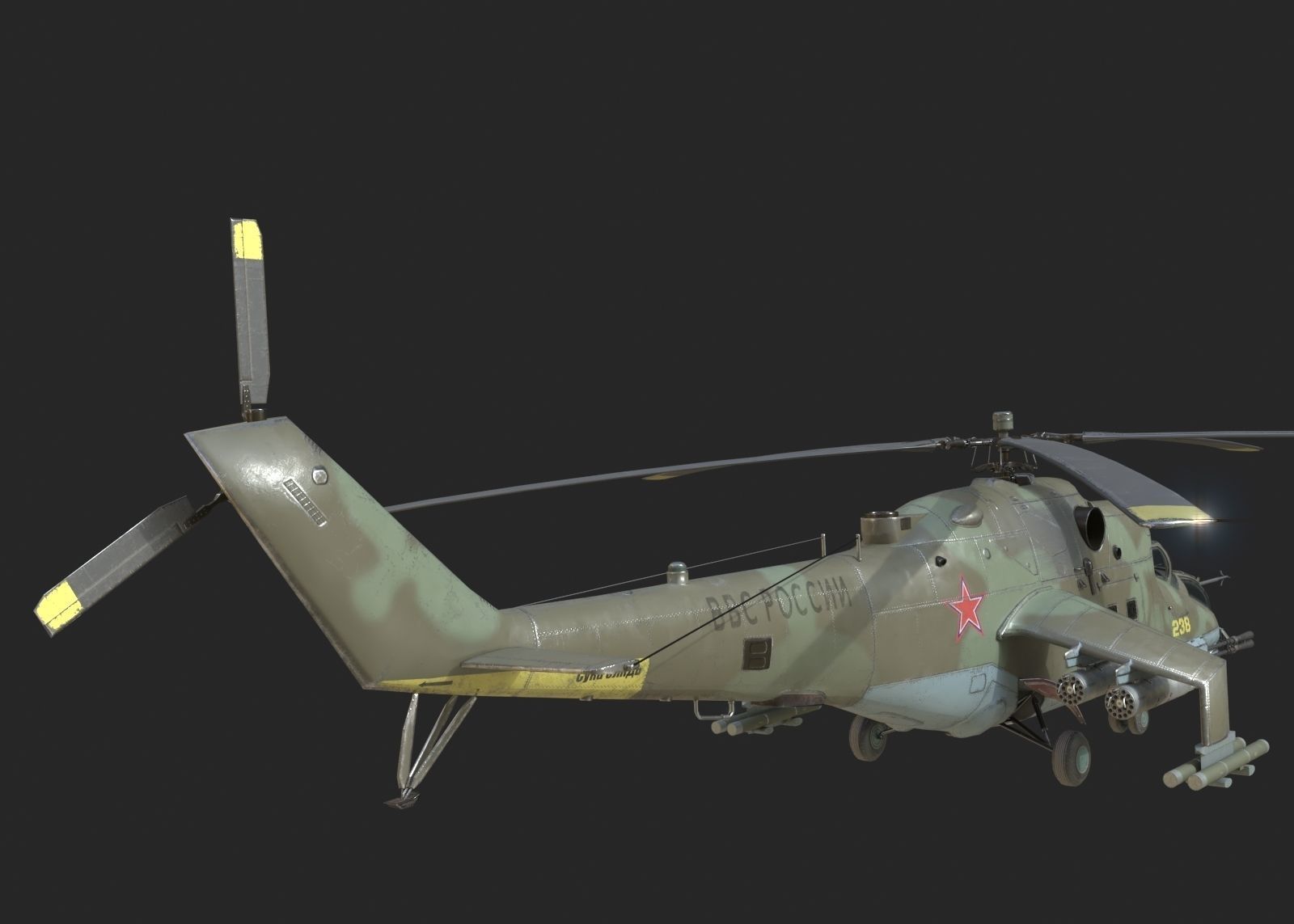 5 coatings of Russian Mi-24P Hind Gunship attack helicopter Low-poly 3D model_13