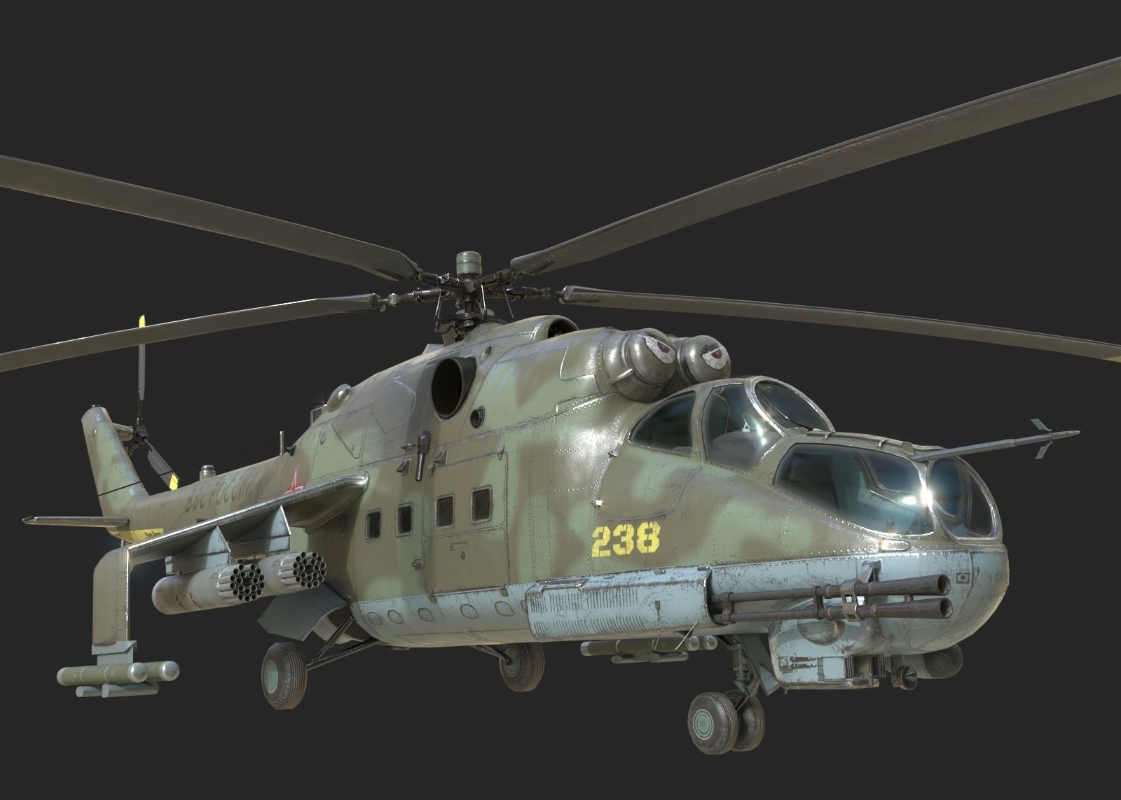 5 coatings of Russian Mi-24P Hind Gunship attack helicopter Low-poly 3D model_12