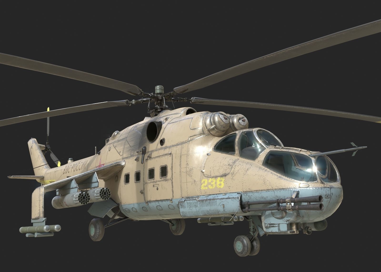 5 coatings of Russian Mi-24P Hind Gunship attack helicopter Low-poly 3D model_11