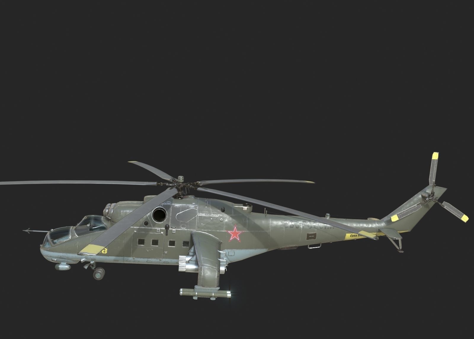 5 coatings of Russian Mi-24P Hind Gunship attack helicopter Low-poly 3D model_5