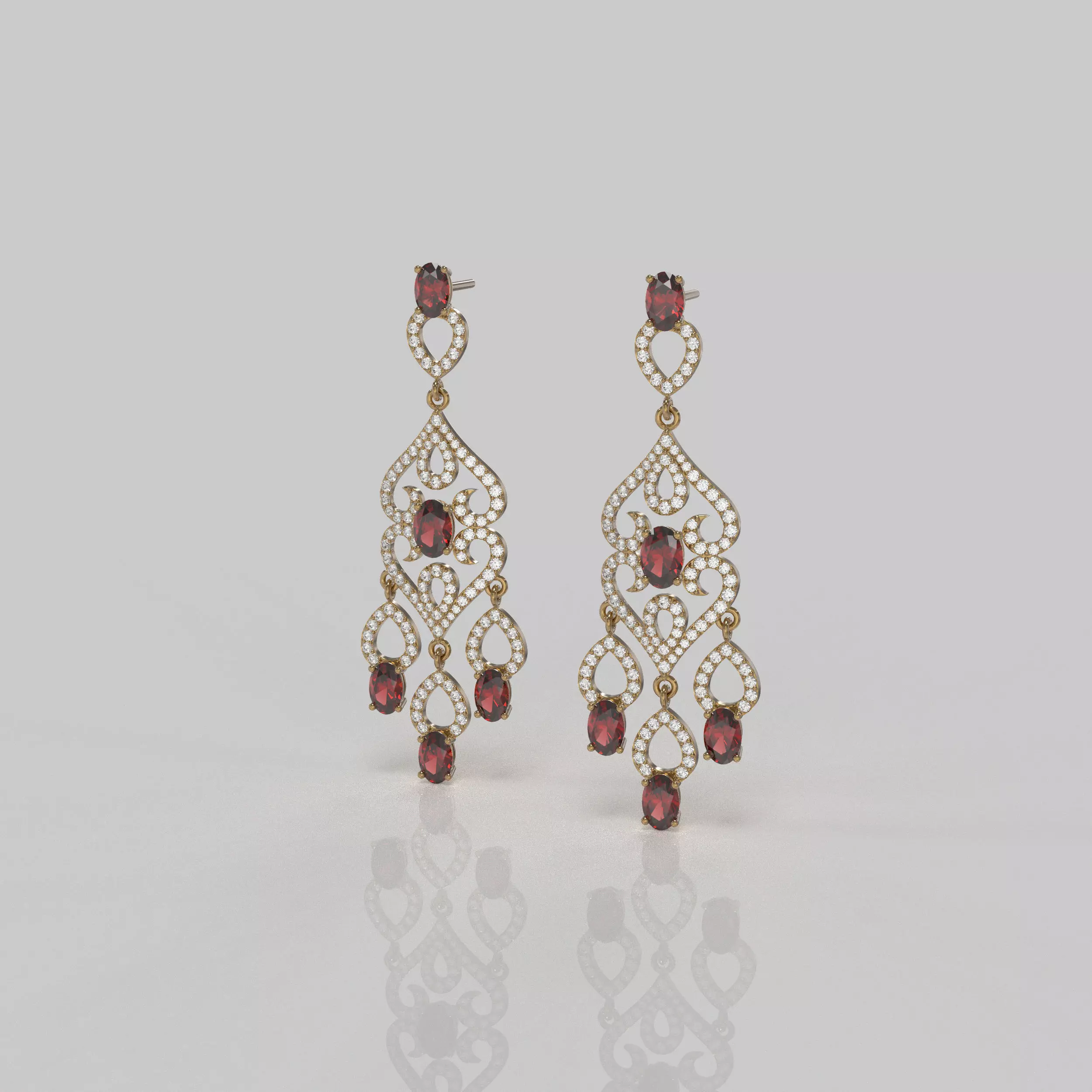 long dangle earrings with oval gemstone Free 3D print model_0