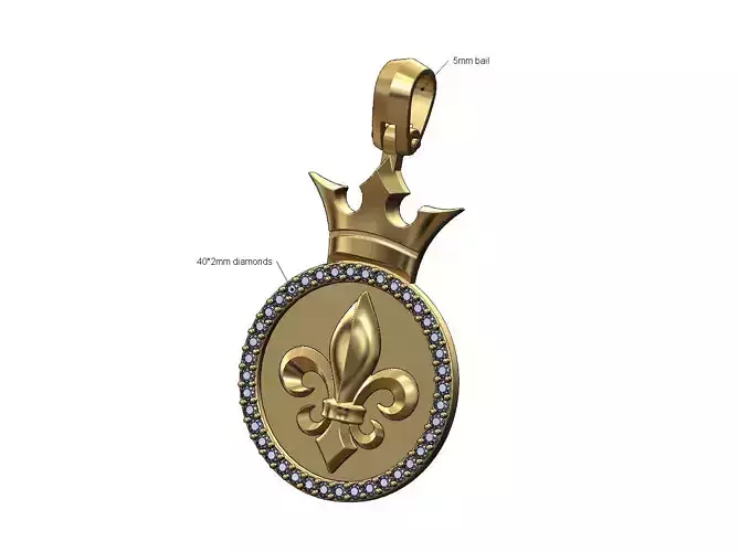 Diamond simple crown Lys flower pendant