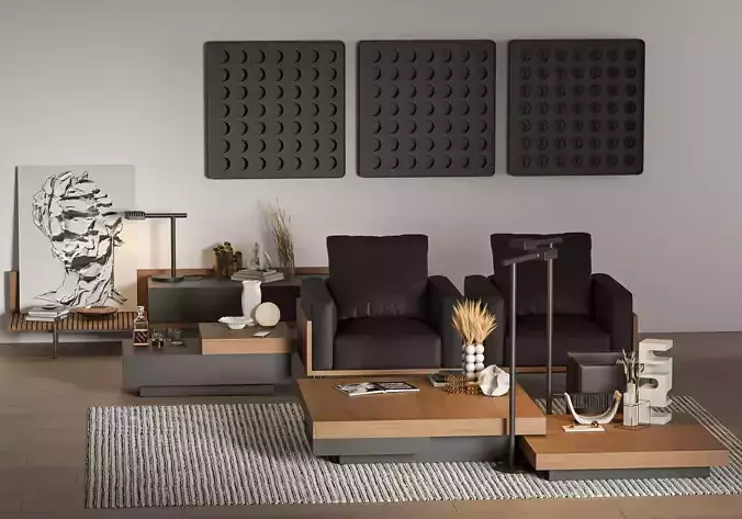 Set of furniture and interior decor 01