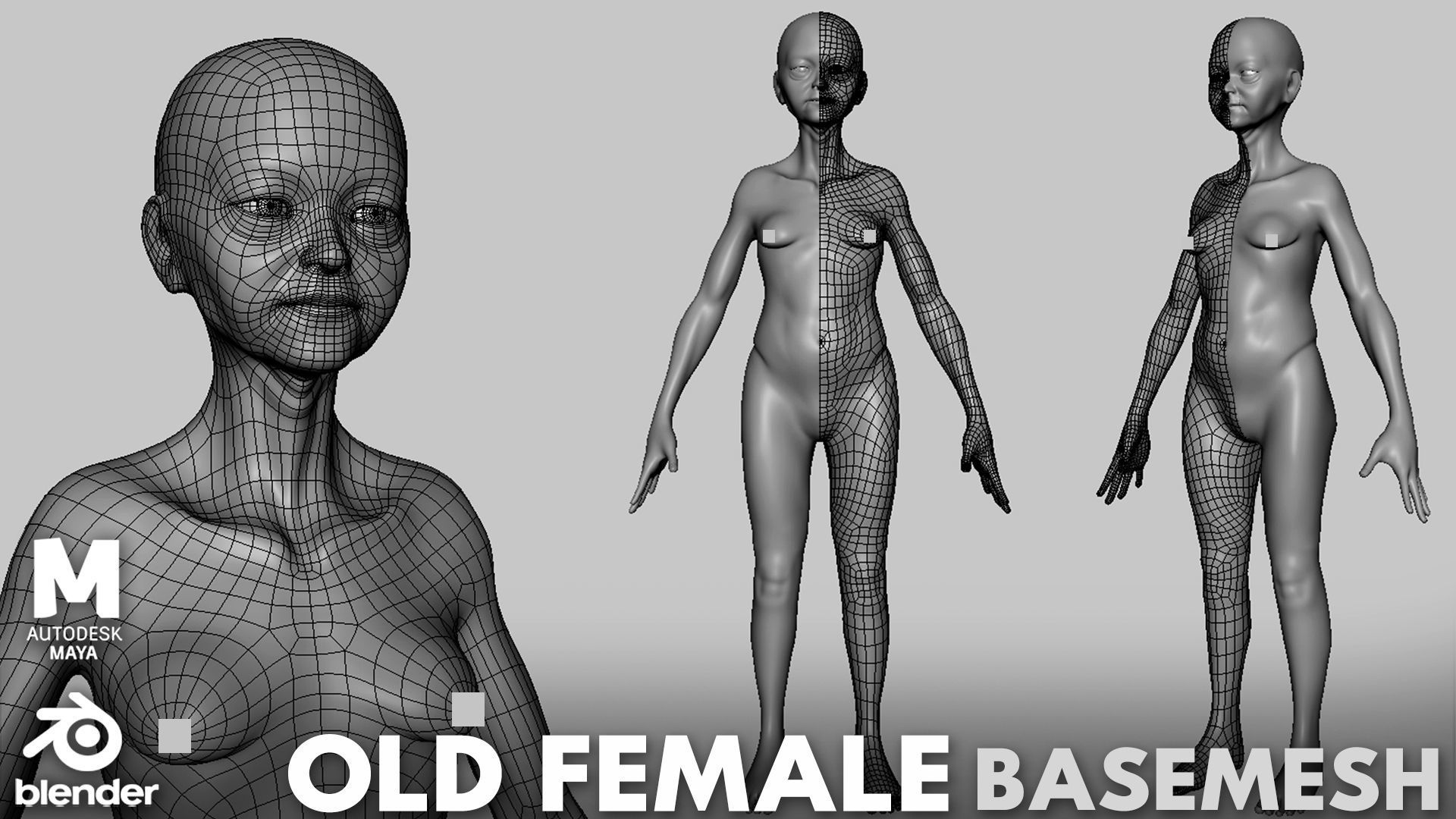 Old Couple BaseMesh 3D Model Collection_3