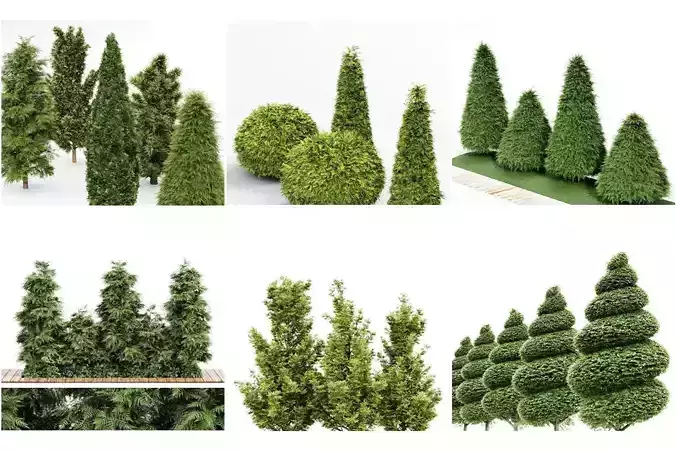  6 Different SETS of Tree Bush SET VOL101 3D Model Collection