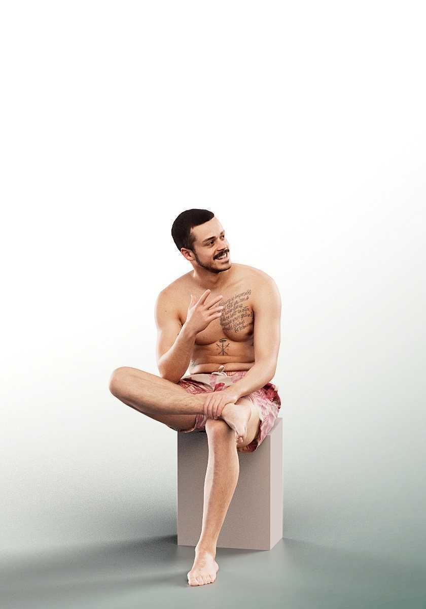 Sandro 13279 - Sitting Talking Young Man In Trunks Low-poly 3D model_2