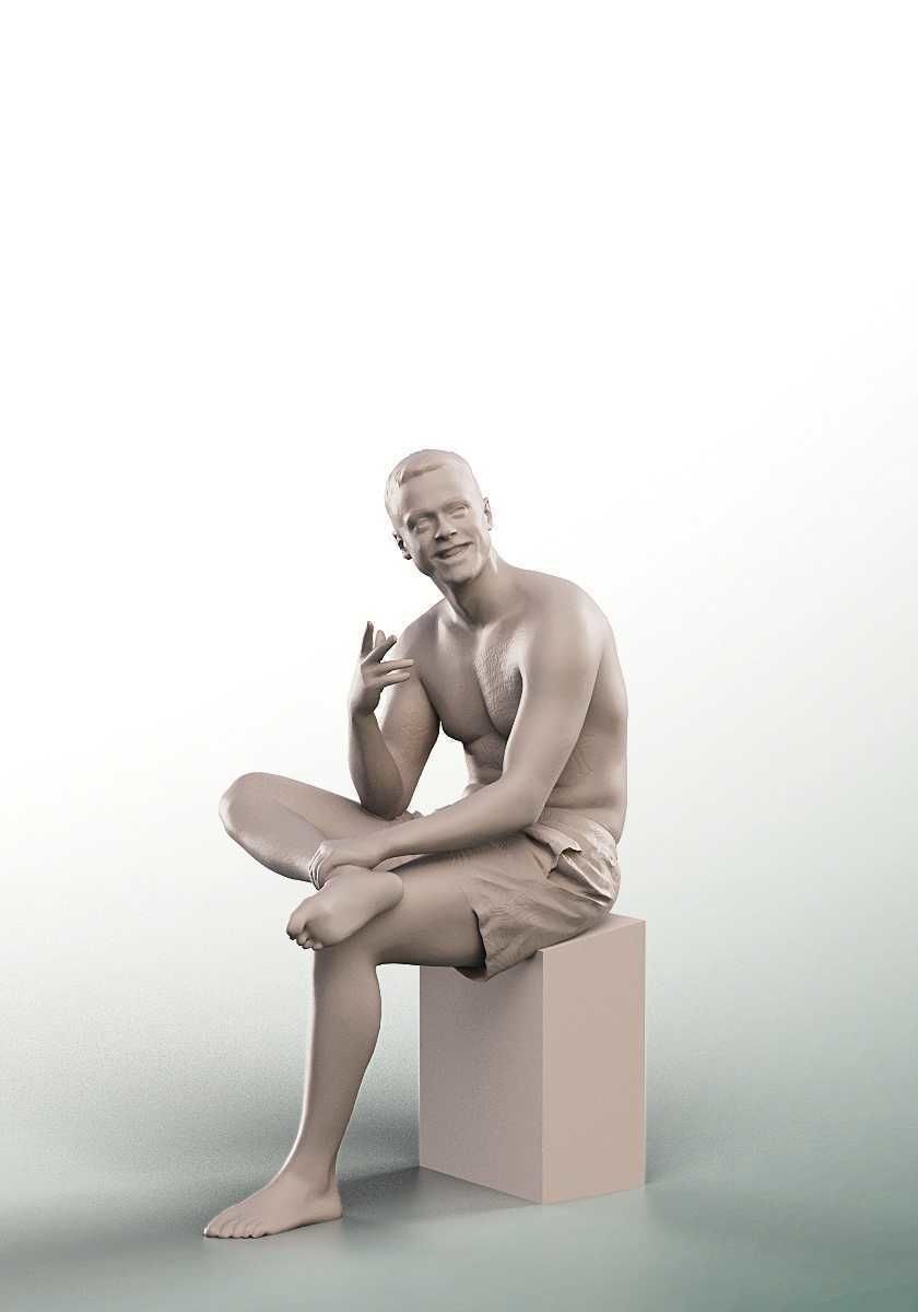 Sandro 13279 - Sitting Talking Young Man In Trunks Low-poly 3D model_3