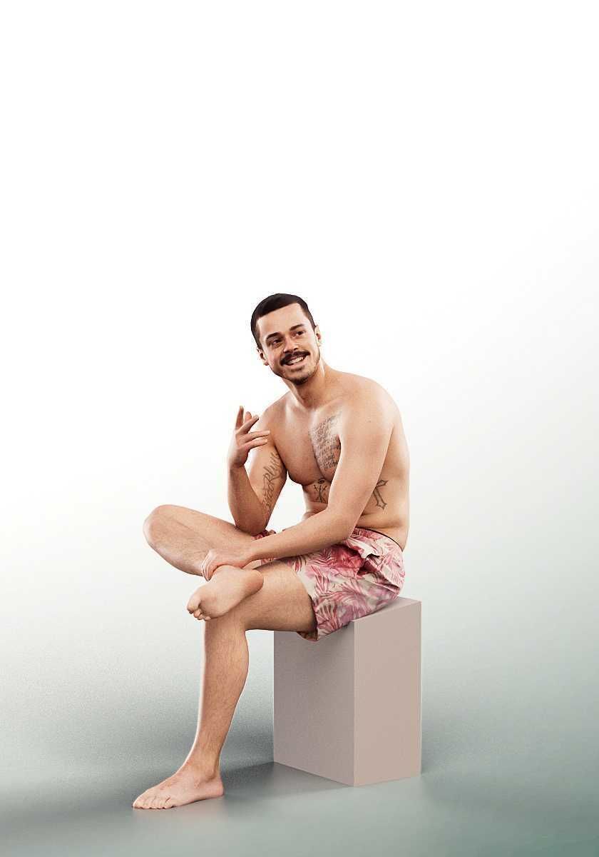 Sandro 13279 - Sitting Talking Young Man In Trunks Low-poly 3D model_1