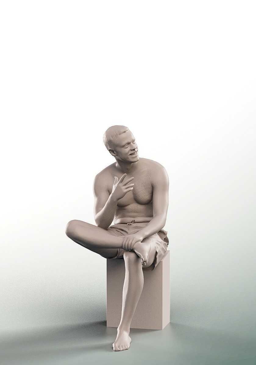 Sandro 13279 - Sitting Talking Young Man In Trunks Low-poly 3D model_4