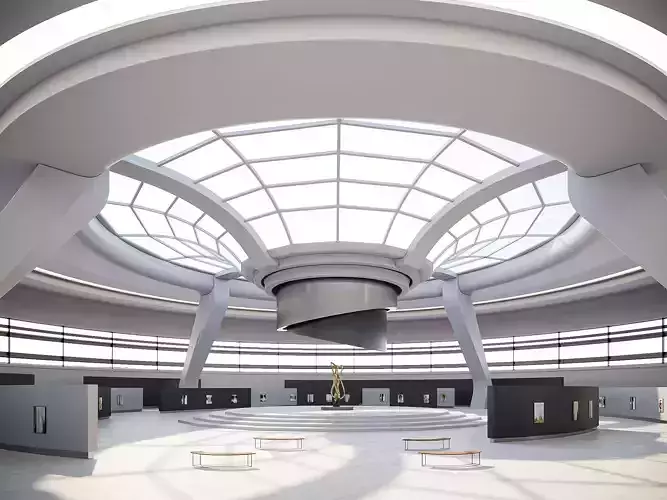 low poly interior space hall 16 Low-poly 3D model