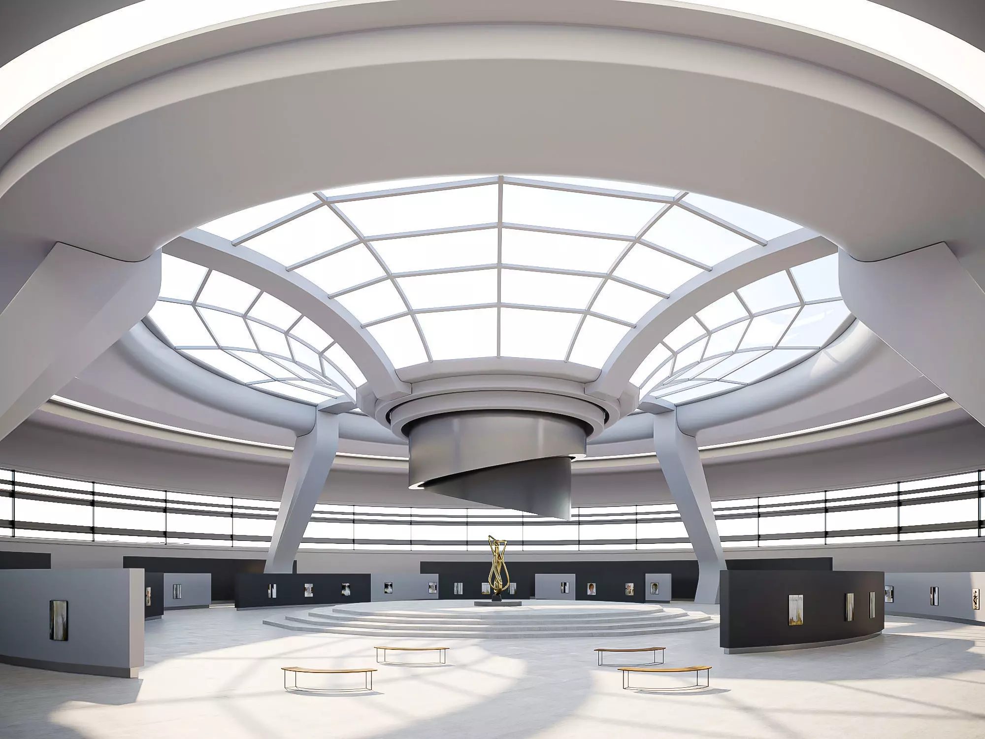 low poly interior space hall 16 Low-poly 3D model_0