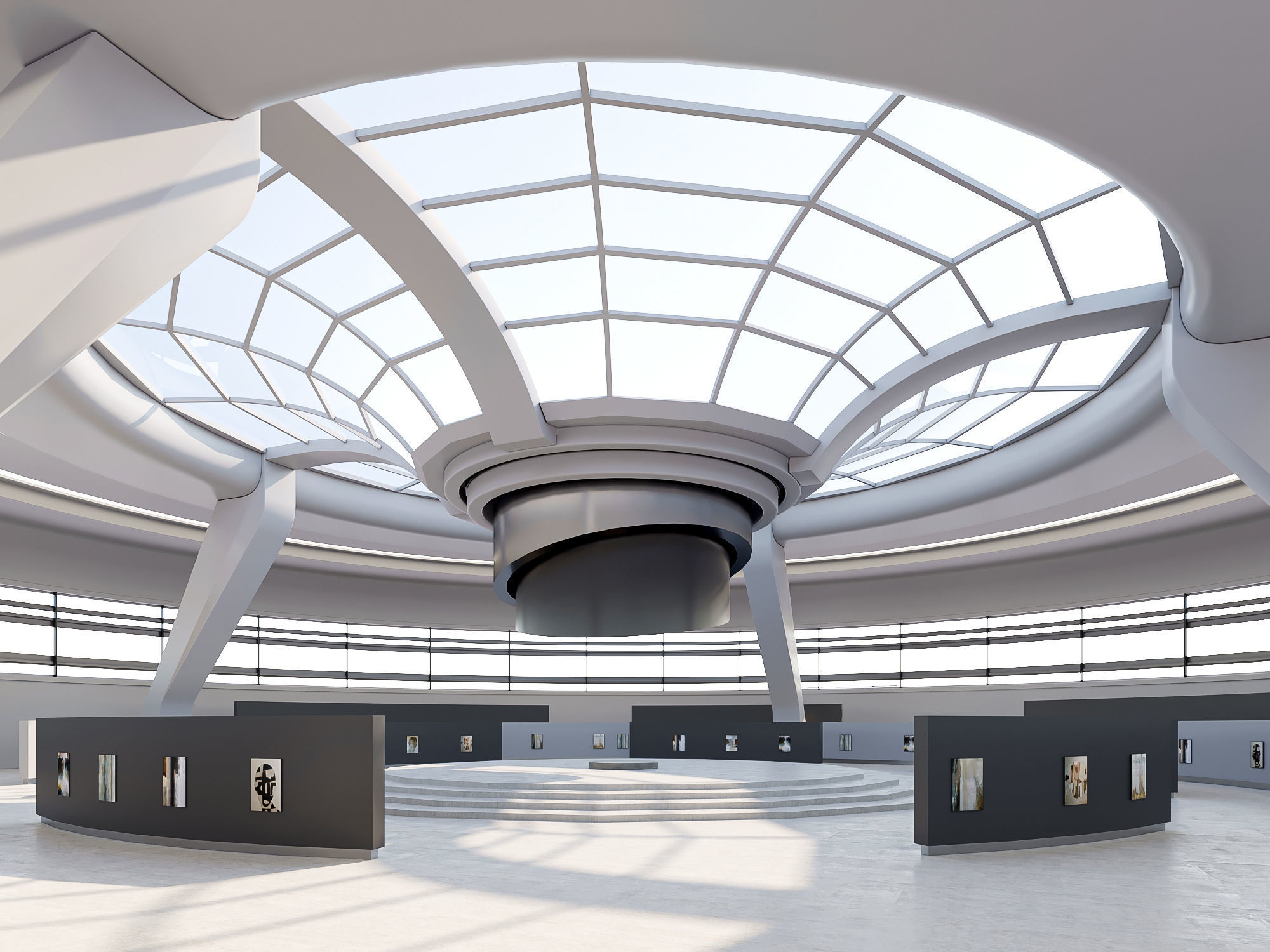 low poly interior space hall 16 Low-poly 3D model_2