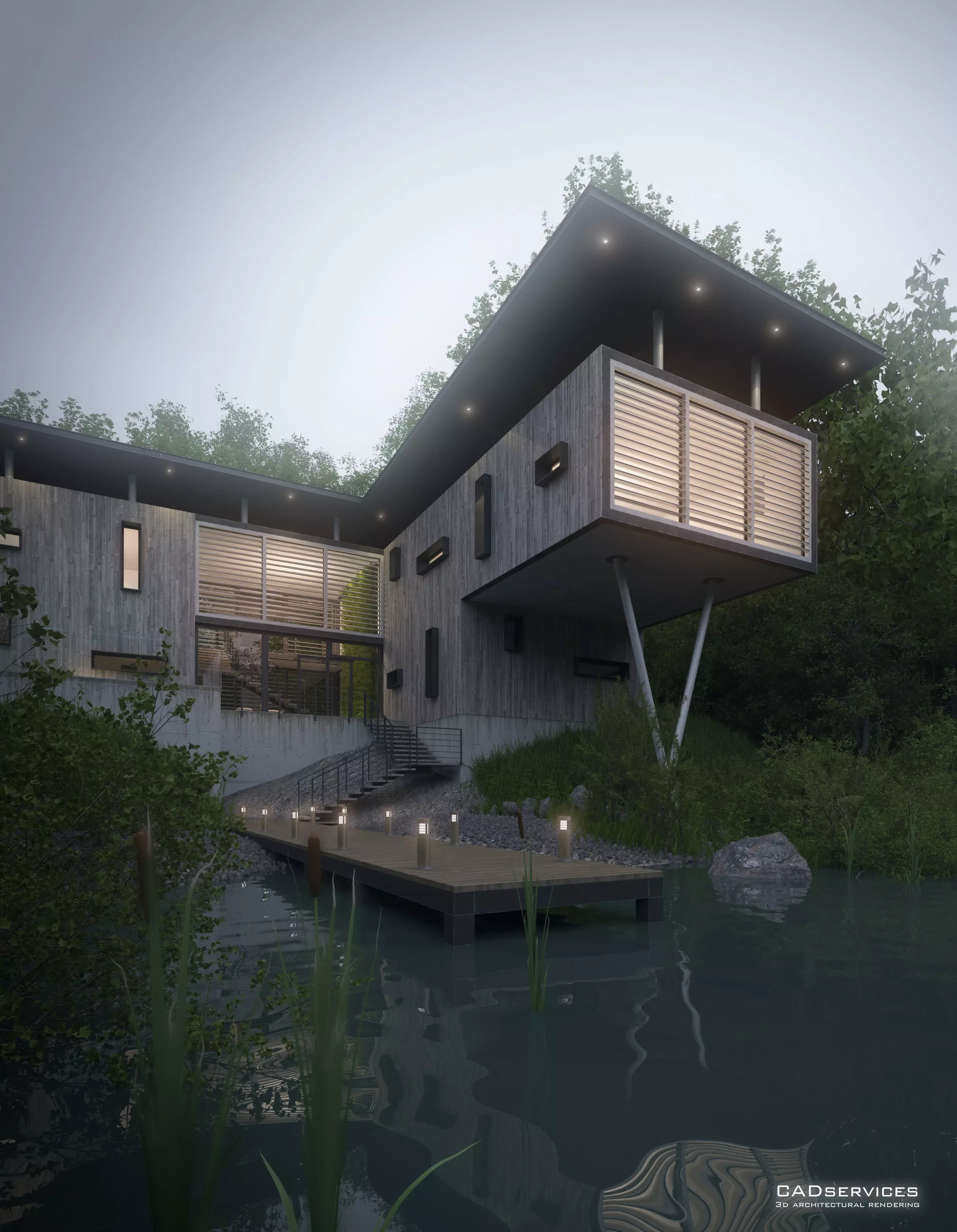 LODGE modern house in woods 3D model_0