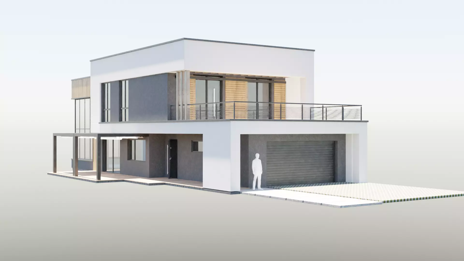 a large two-story house in high-tech style 3D model_0