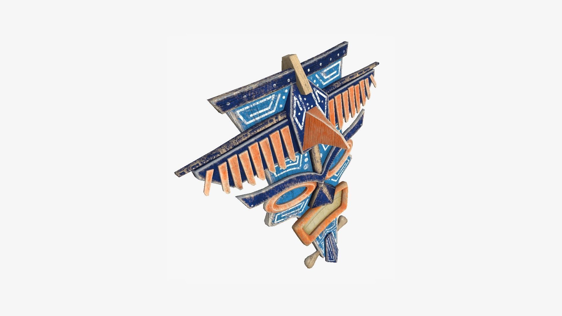 Tribal Mask C05 Blue Orange - Costume Character Design Low-poly 3D model_2