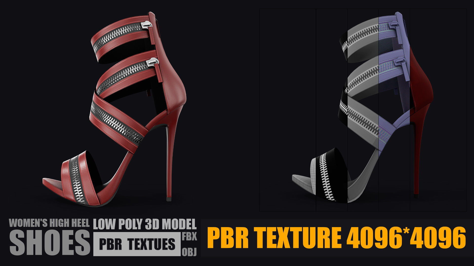 Womens high heel shoes Low-poly 3D model PBR Textures Low-poly 3D model_4