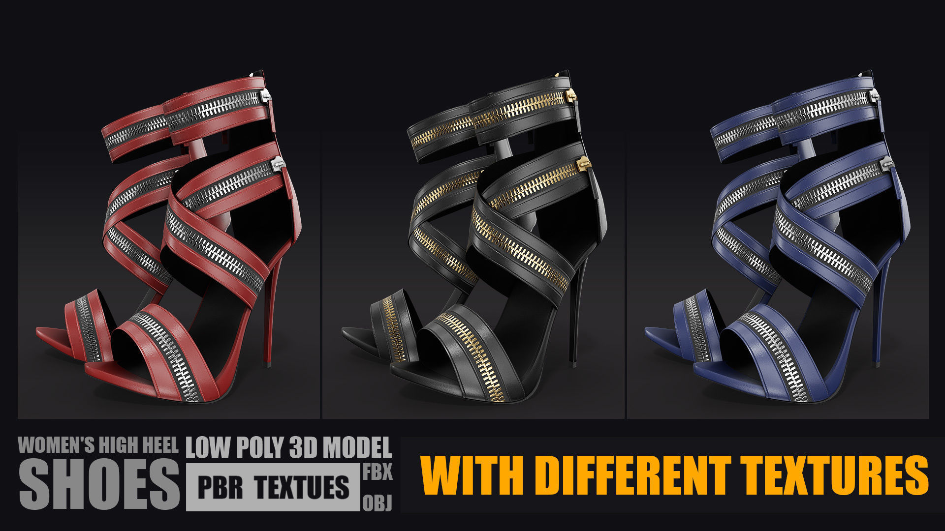 Womens high heel shoes Low-poly 3D model PBR Textures Low-poly 3D model_2