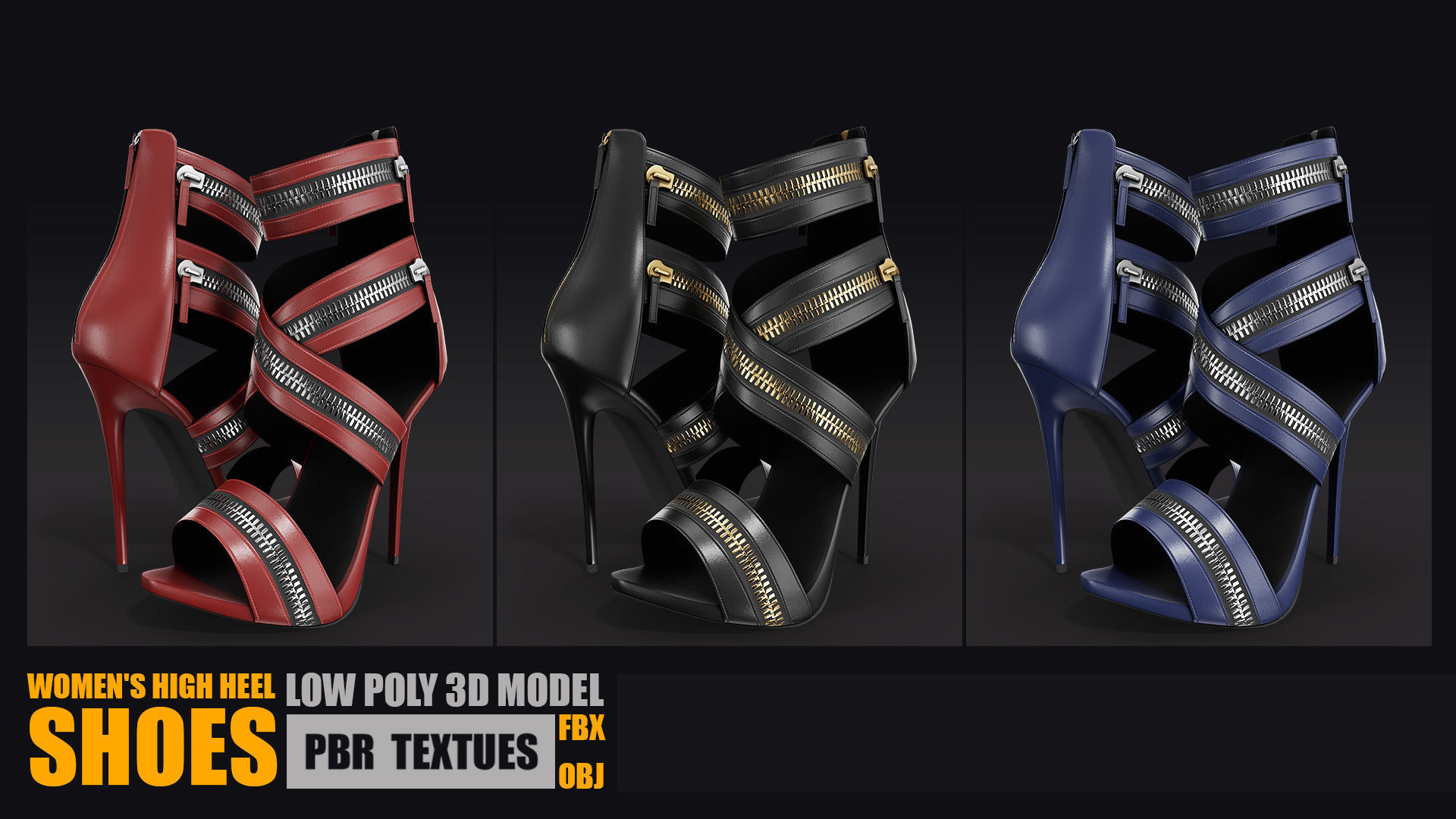 Womens high heel shoes Low-poly 3D model PBR Textures Low-poly 3D model_1