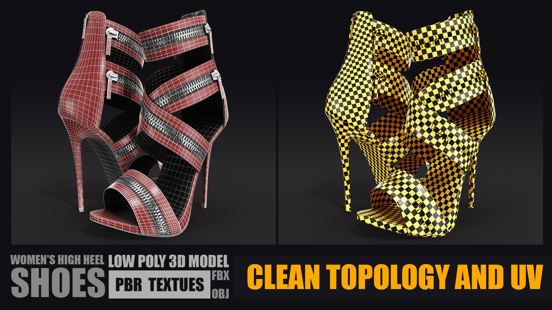 Womens high heel shoes Low-poly 3D model PBR Textures Low-poly 3D model_3