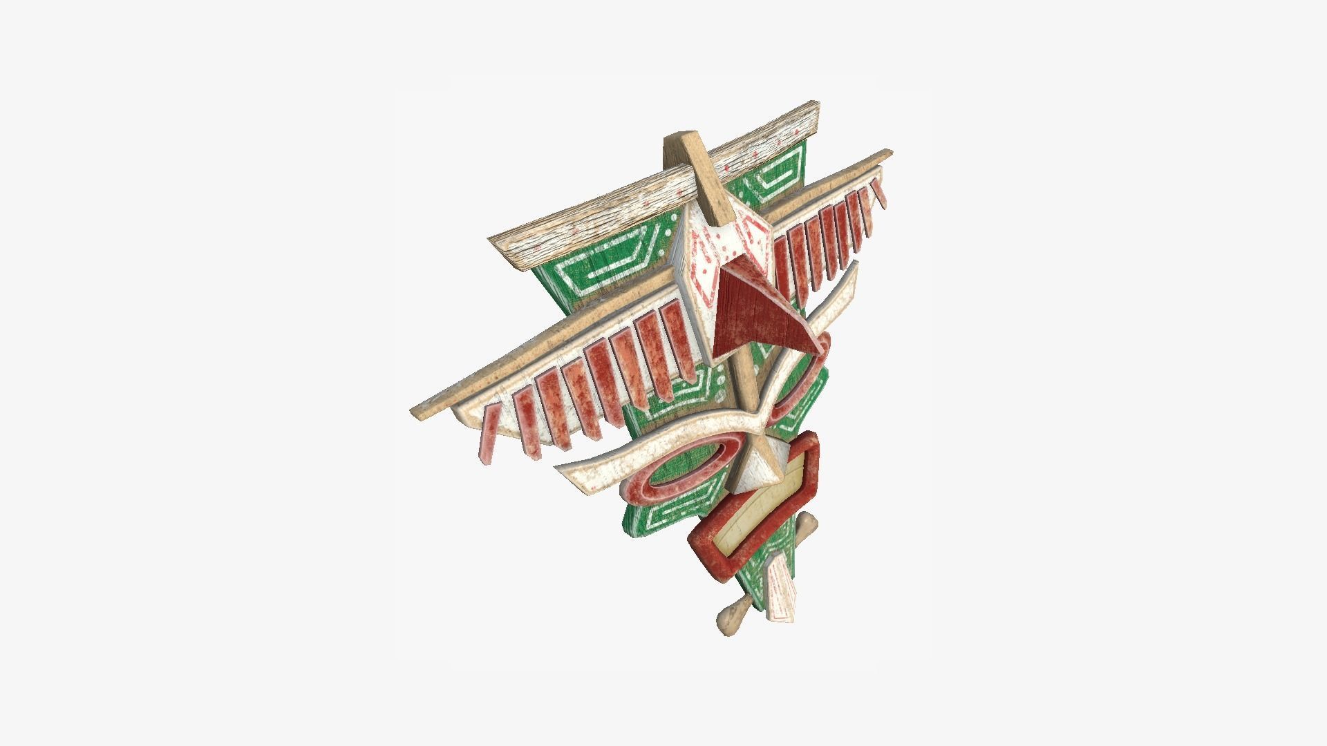 Tribal Mask C09 Green Red - Costume Character Design Low-poly 3D model_2