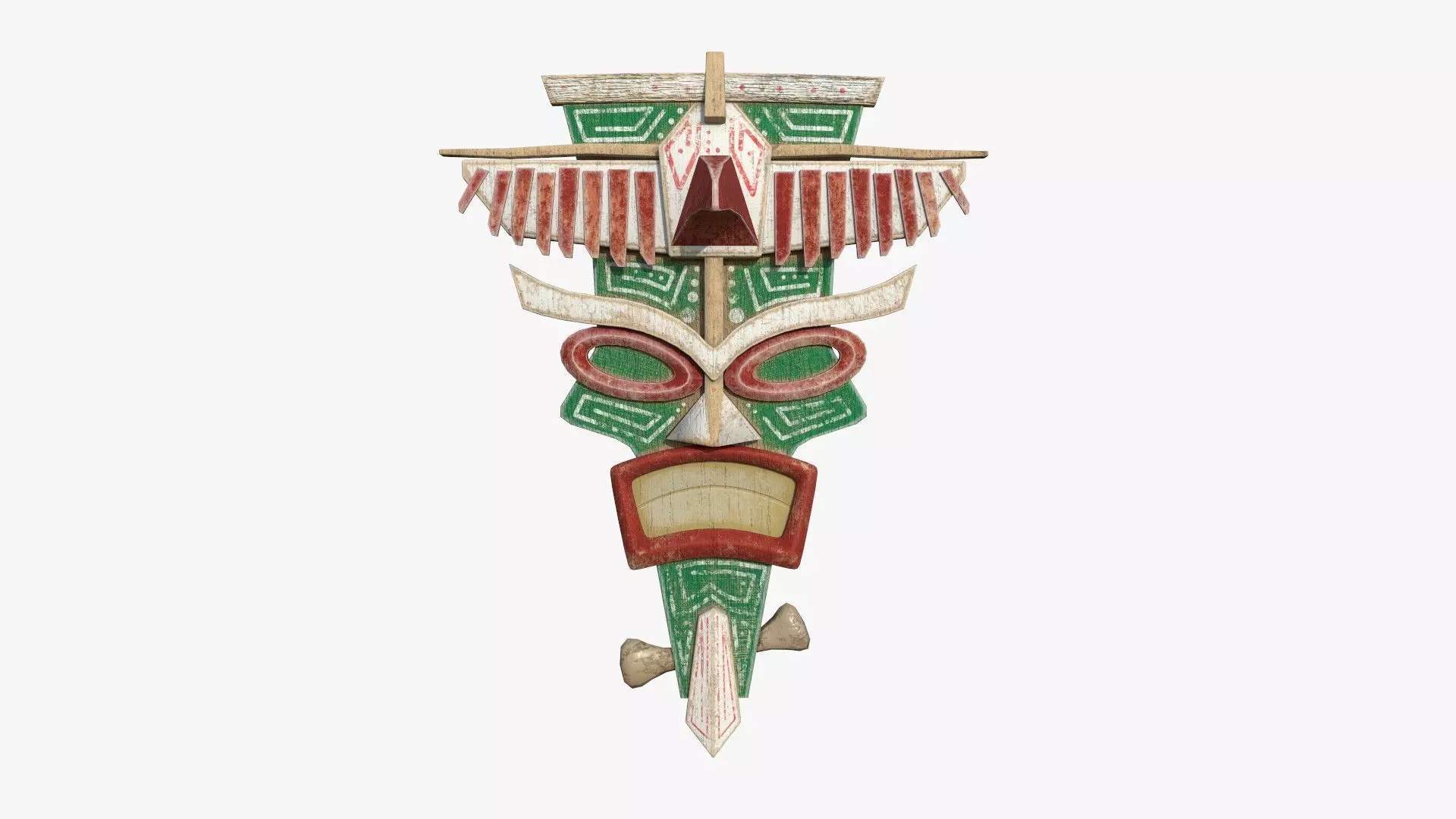 Tribal Mask C09 Green Red - Costume Character Design Low-poly 3D model_0