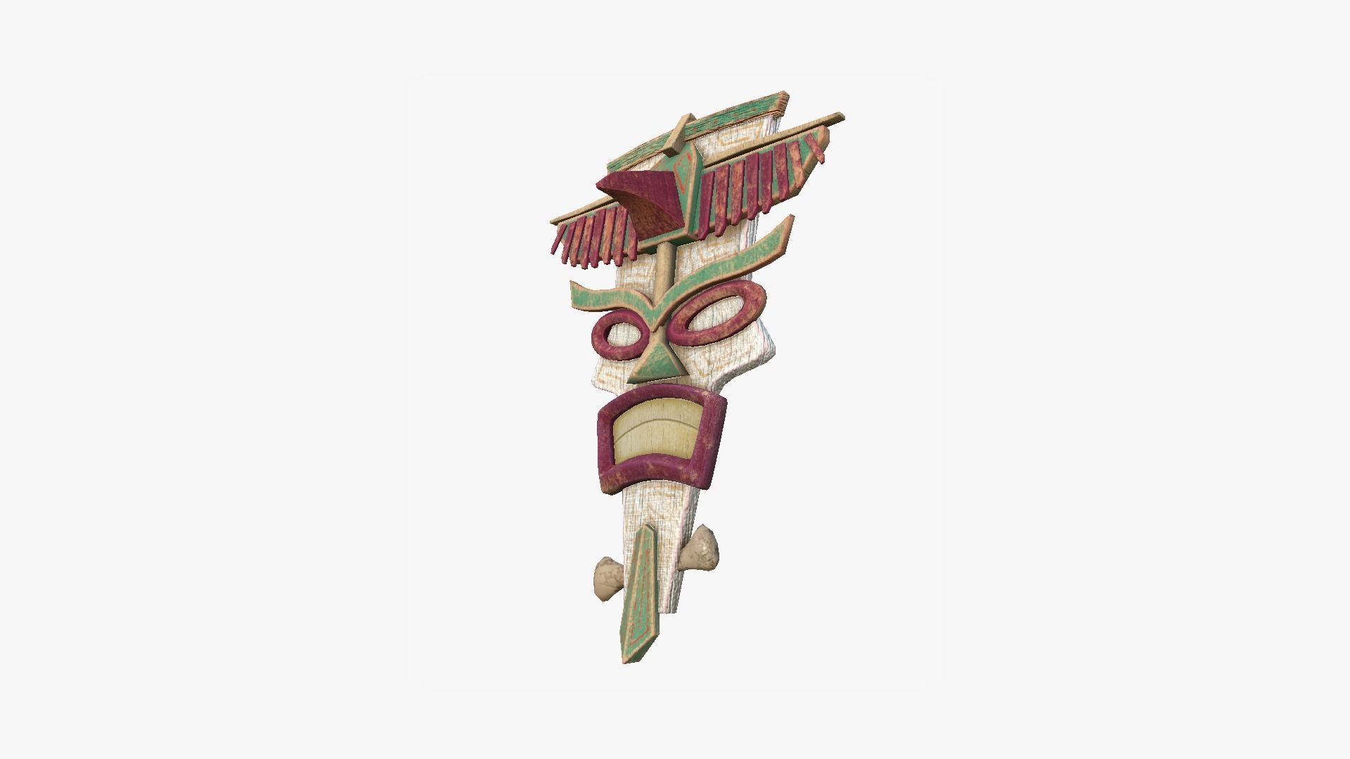 Tribal Mask C10 White Green - Costume Character Design Low-poly 3D model_4