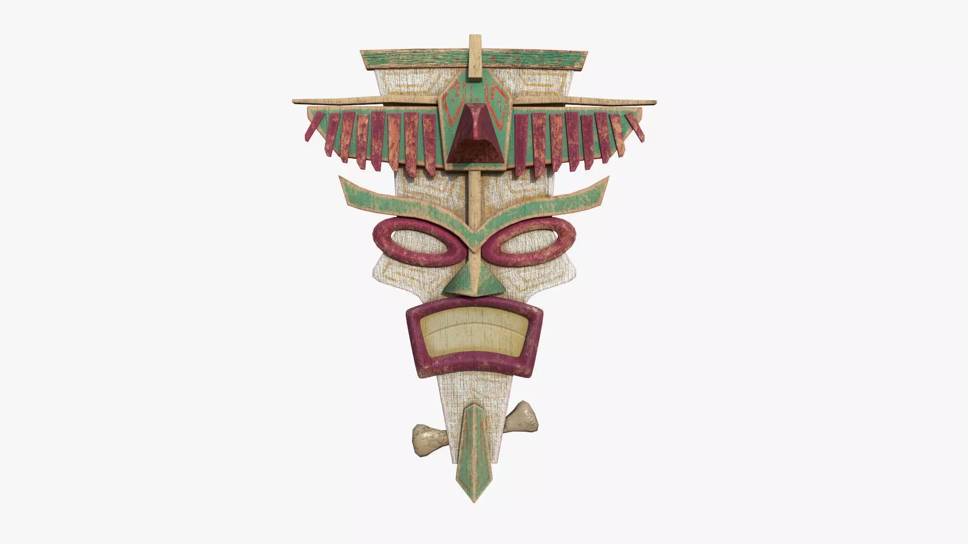 Tribal Mask C10 White Green - Costume Character Design Low-poly 3D model_0