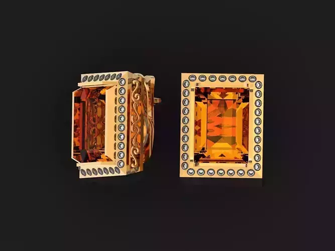 baguette earrings with stone and pattern on the side 964