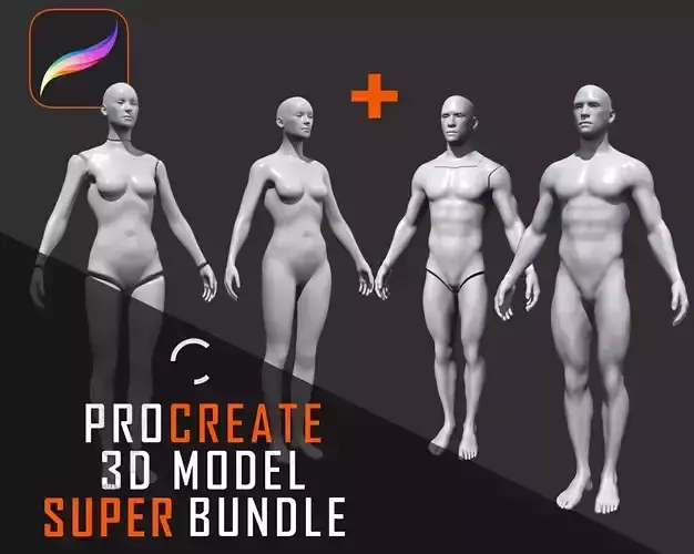 Procreate 3D Model  SUPER Body bundle  Male and Female