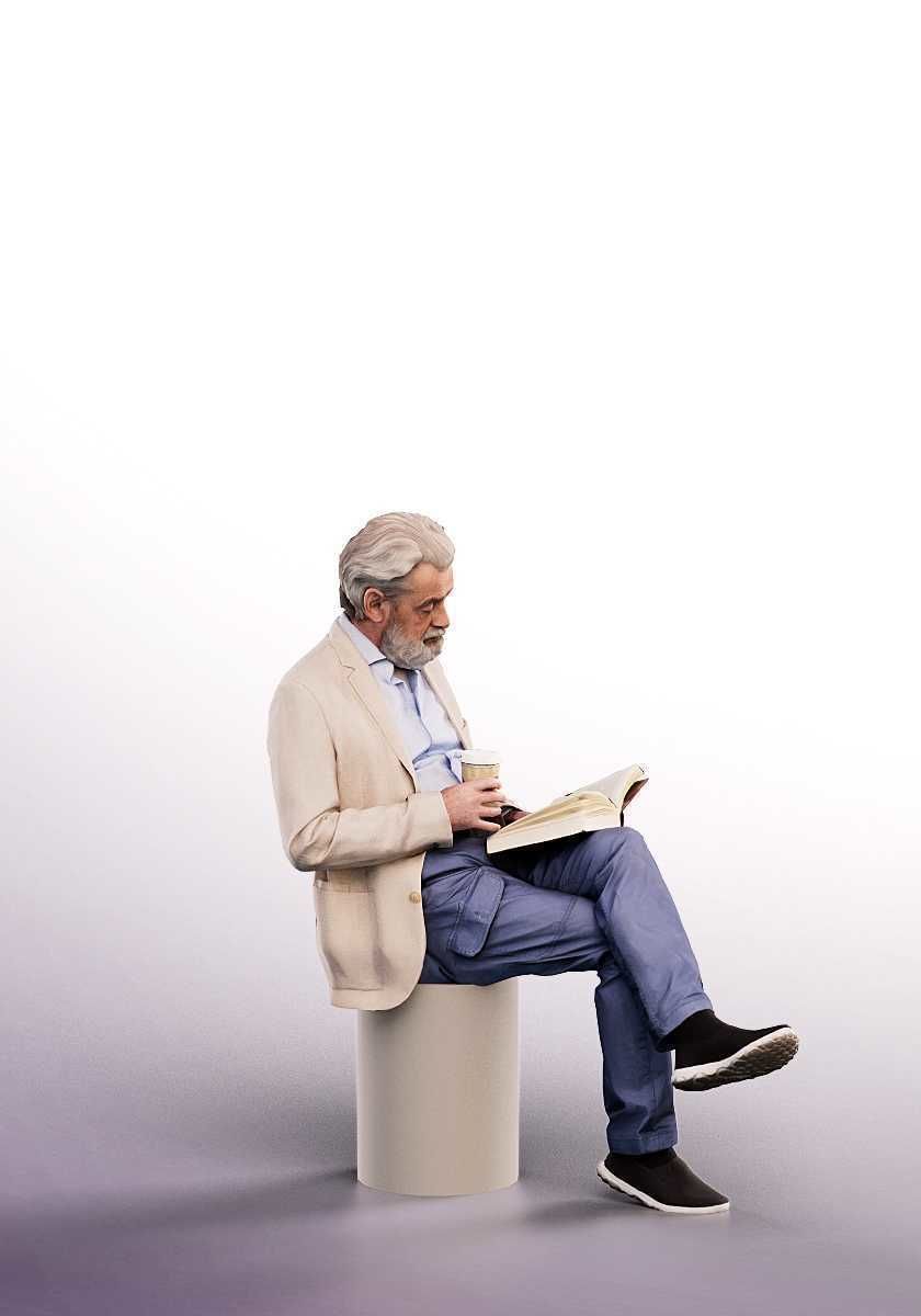 Andreas 13211 - Sitting Older Man Reading Low-poly 3D model_2