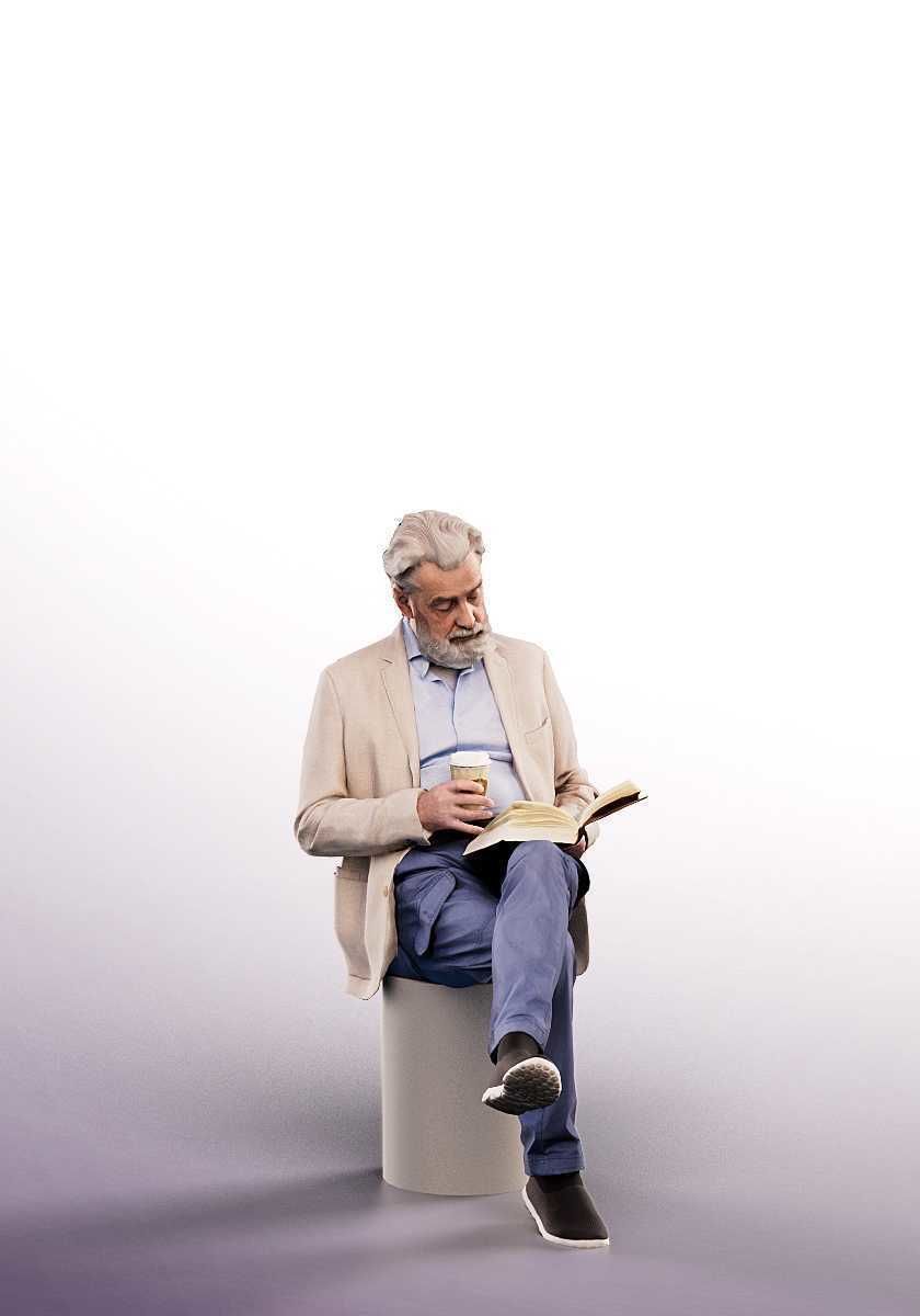 Andreas 13211 - Sitting Older Man Reading Low-poly 3D model_1