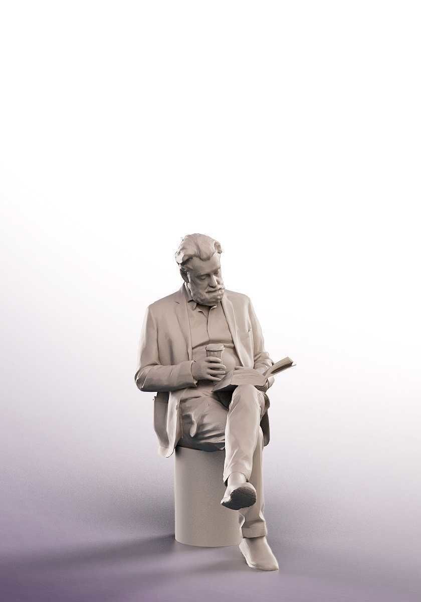 Andreas 13211 - Sitting Older Man Reading Low-poly 3D model_3