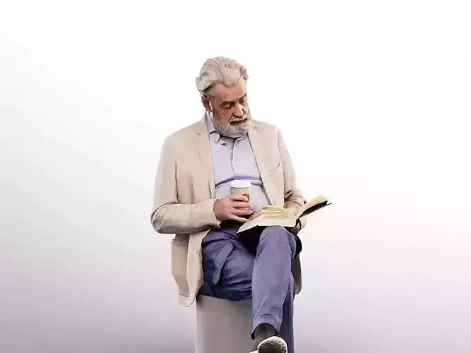 Andreas 13211 - Sitting Older Man Reading Low-poly 3D model