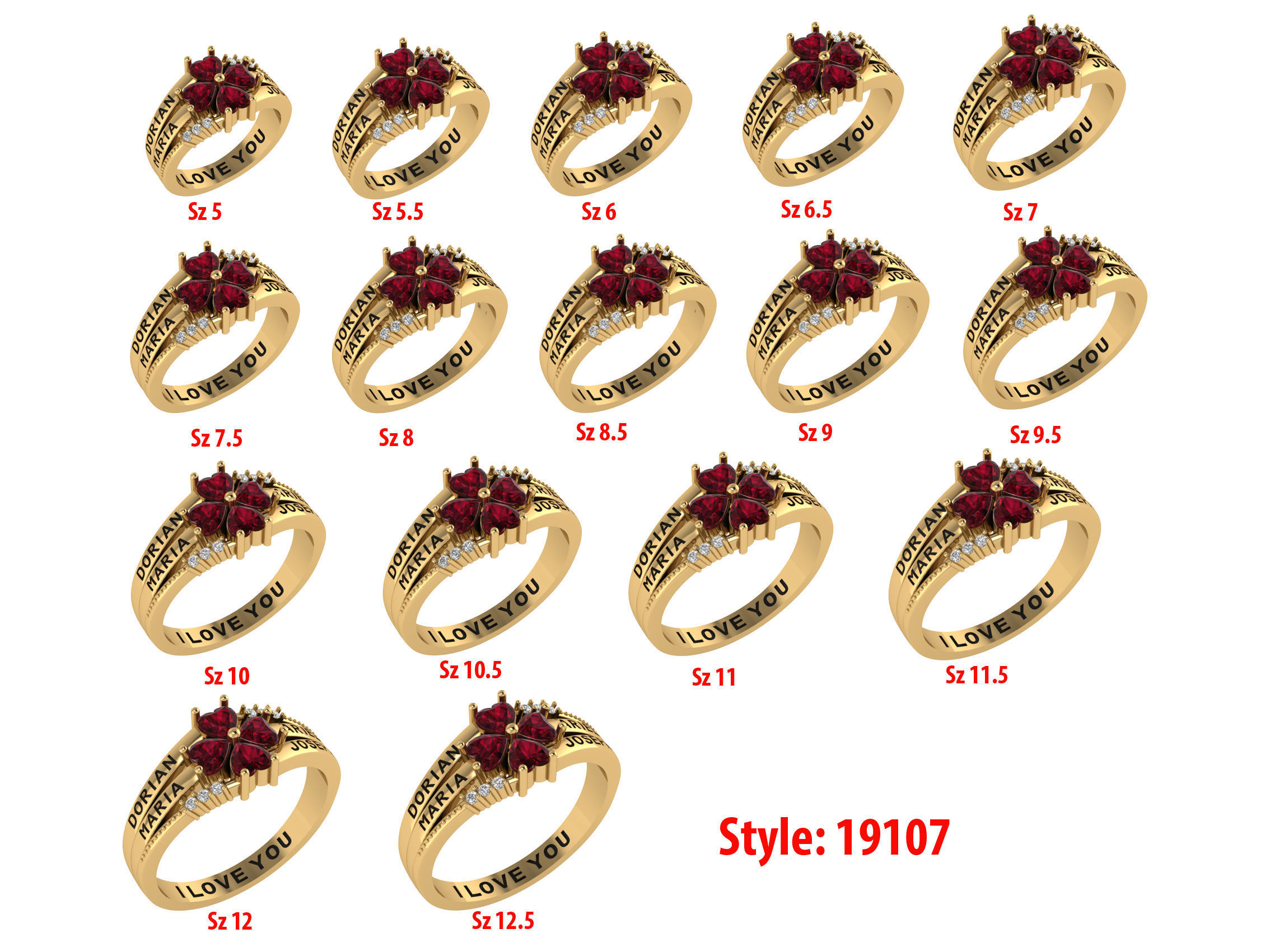 Personalized 4 Stone Mothers Ring Set Sizes 5 to 12 3D print model_2