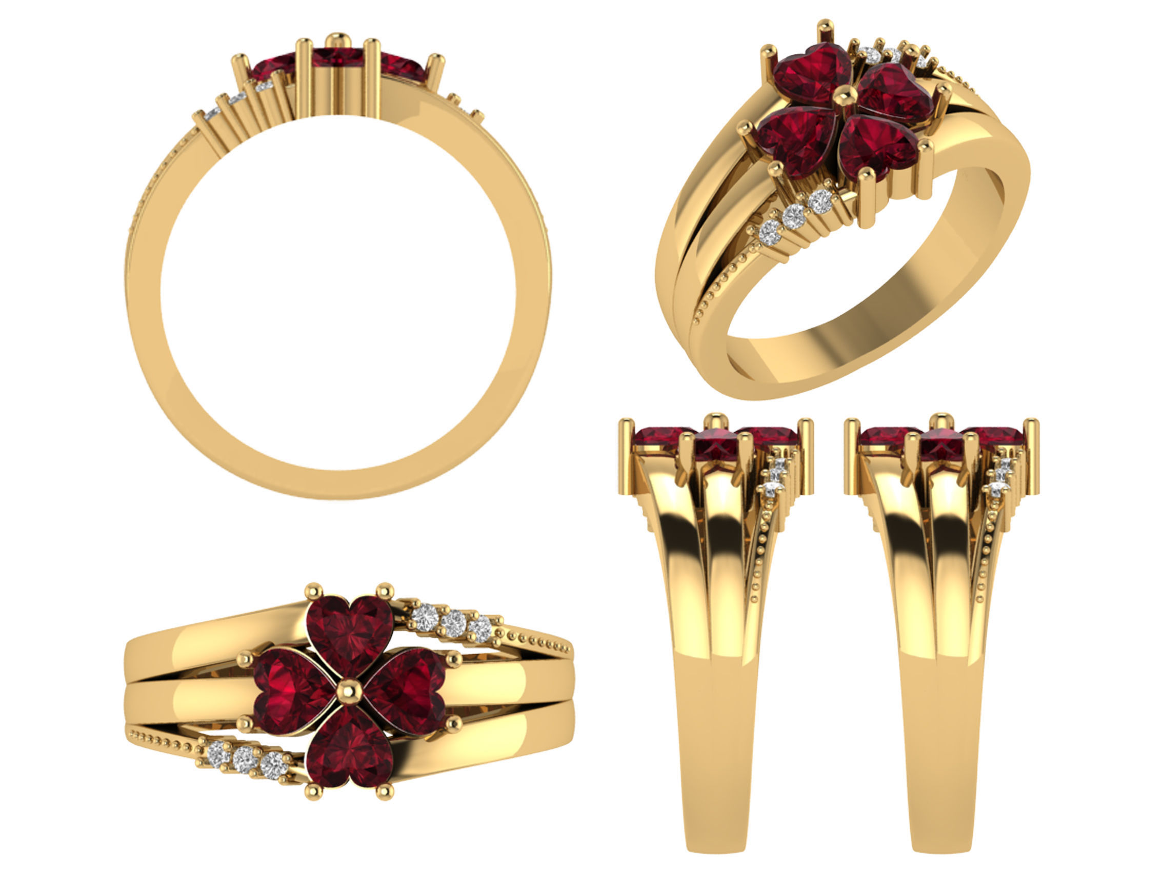 Personalized 4 Stone Mothers Ring Set Sizes 5 to 12 3D print model_1