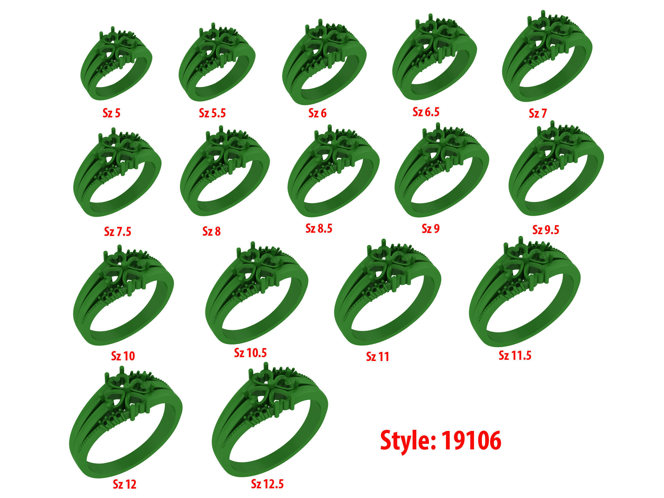 Personalized 4 Stone Mothers Ring Set Sizes 5 to 12 3D print model_3