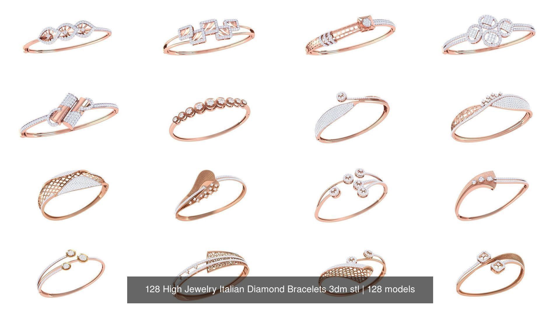 128 High Jewelry Italian Diamond Bracelets 3dm stl 3D Model Collection_6