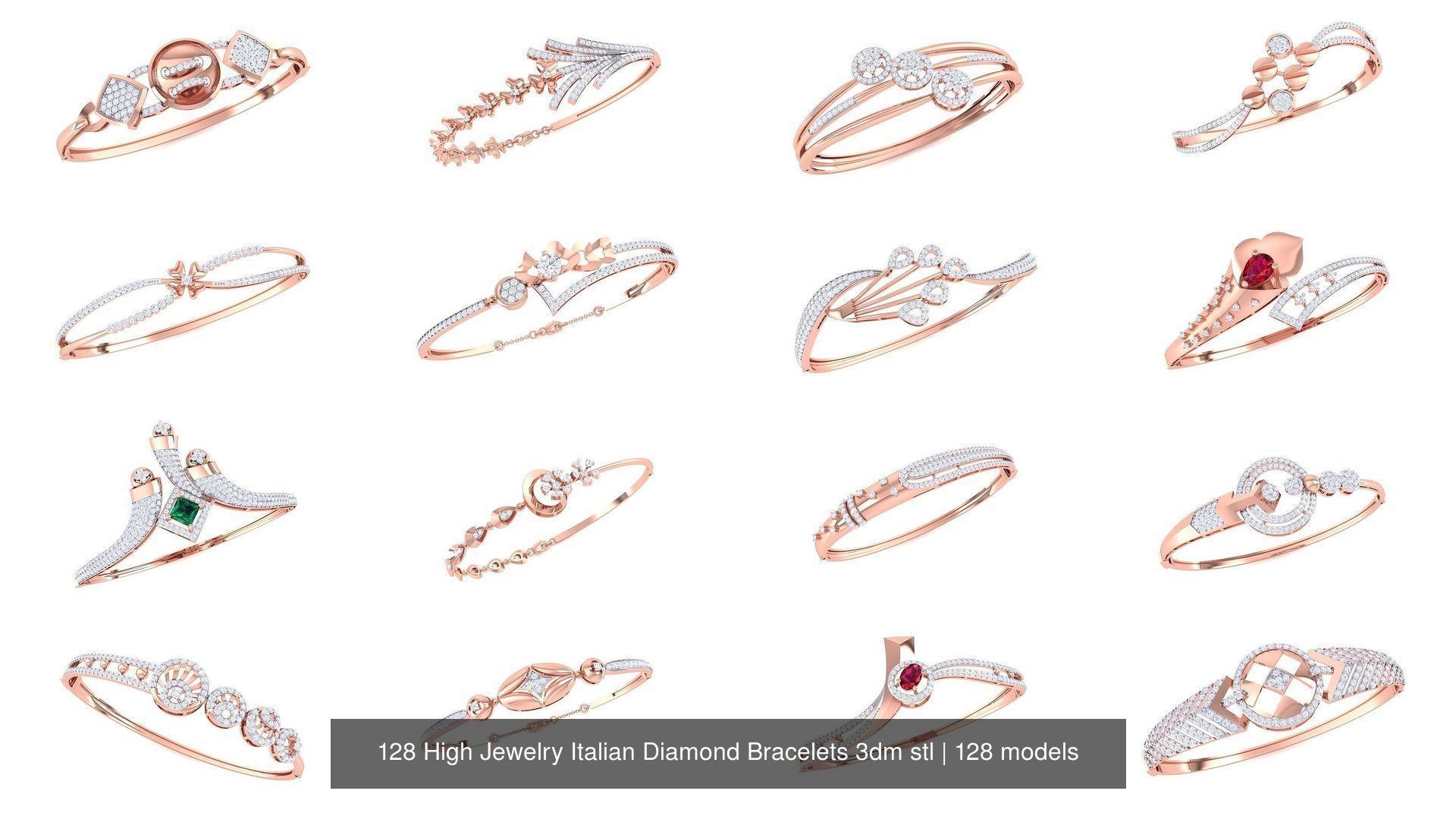 128 High Jewelry Italian Diamond Bracelets 3dm stl 3D Model Collection_14
