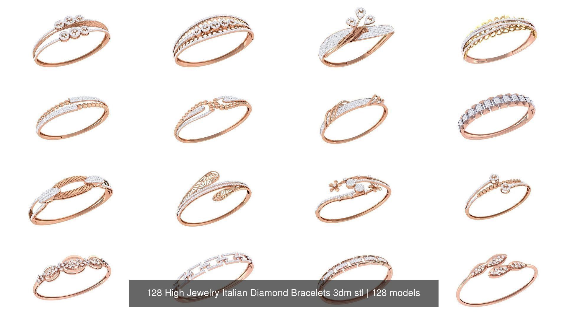 128 High Jewelry Italian Diamond Bracelets 3dm stl 3D Model Collection_8