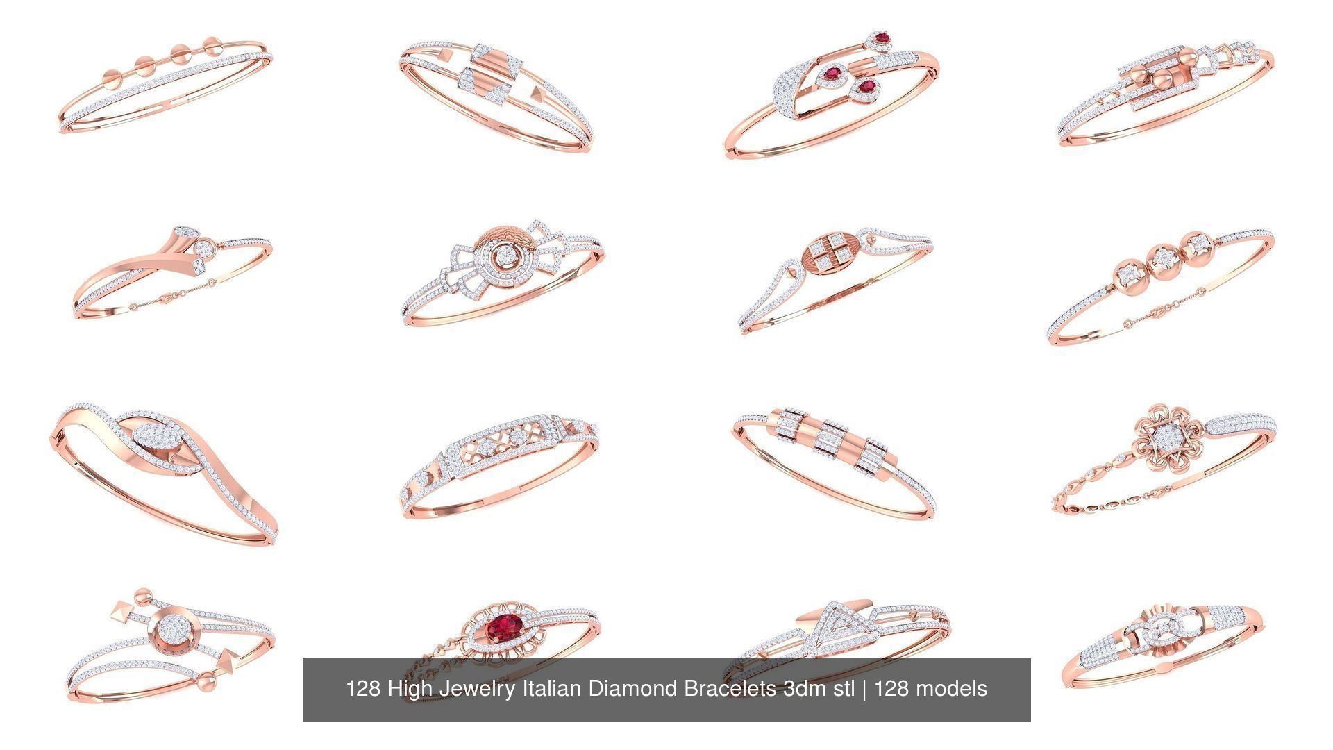 128 High Jewelry Italian Diamond Bracelets 3dm stl 3D Model Collection_12