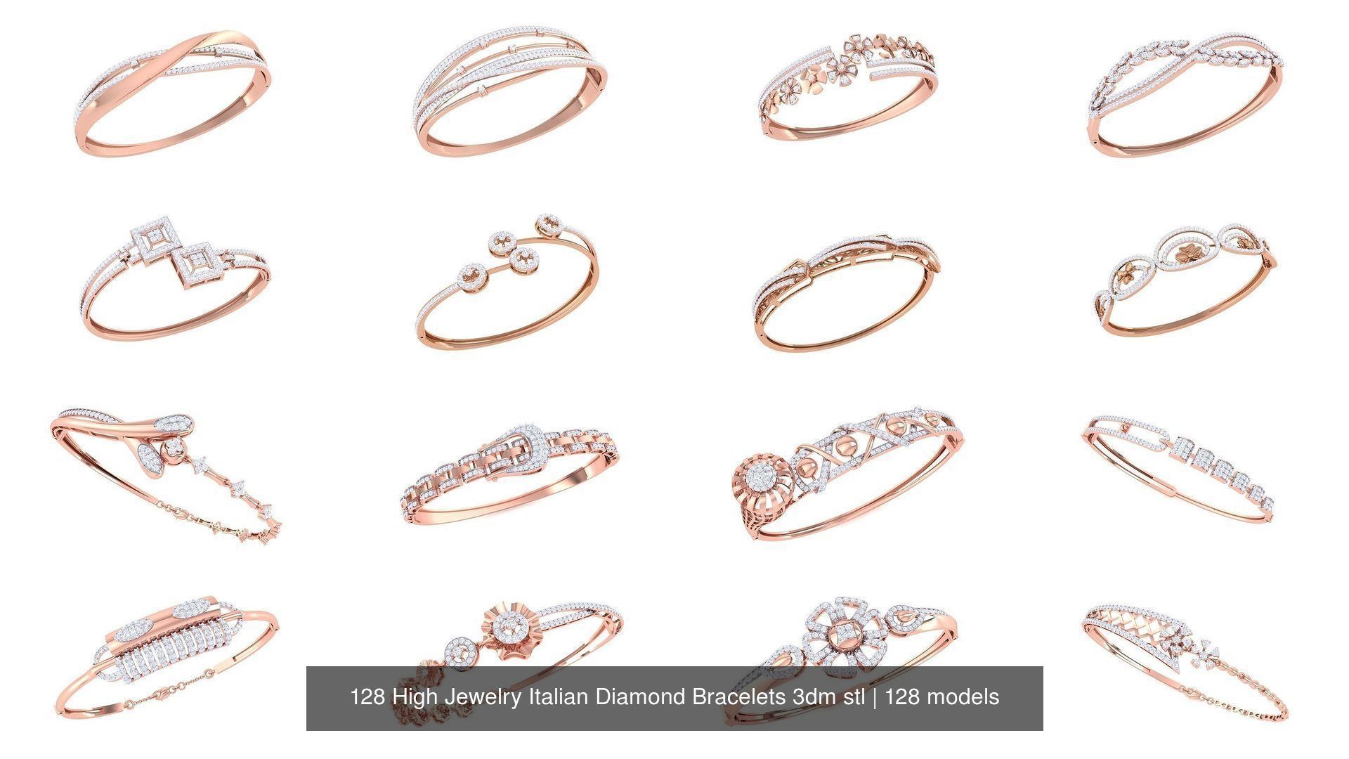 128 High Jewelry Italian Diamond Bracelets 3dm stl 3D Model Collection_10
