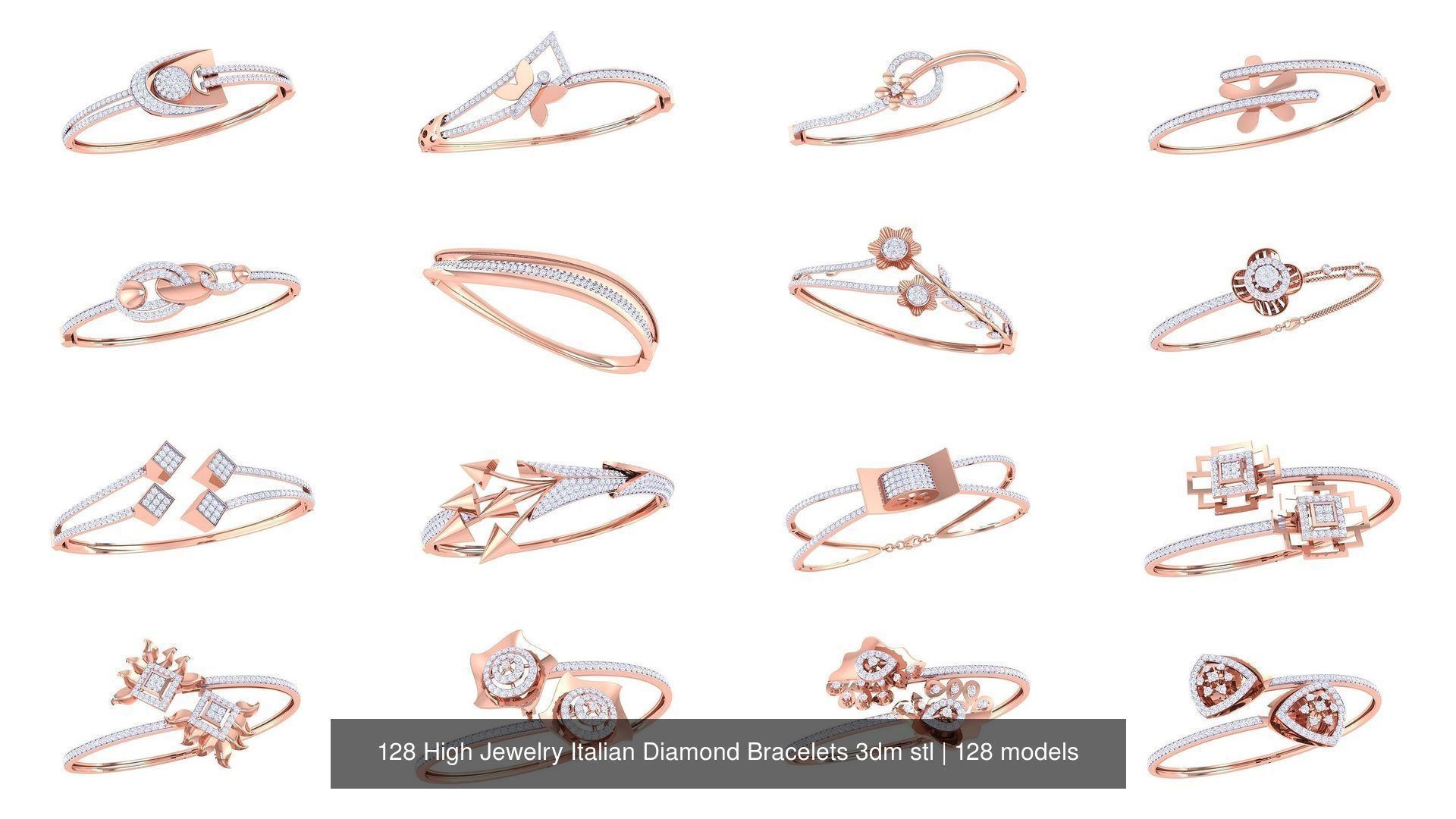 128 High Jewelry Italian Diamond Bracelets 3dm stl 3D Model Collection_4