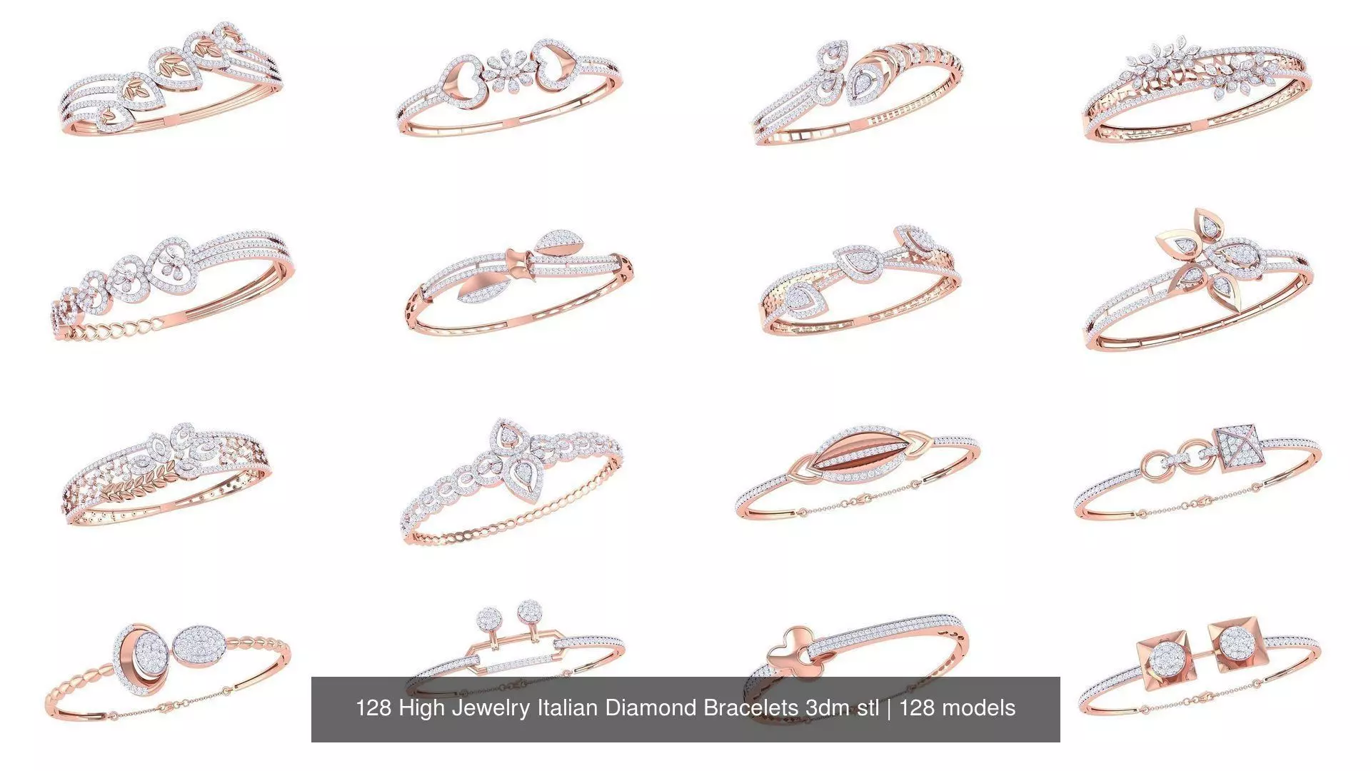 128 High Jewelry Italian Diamond Bracelets 3dm stl 3D Model Collection_0