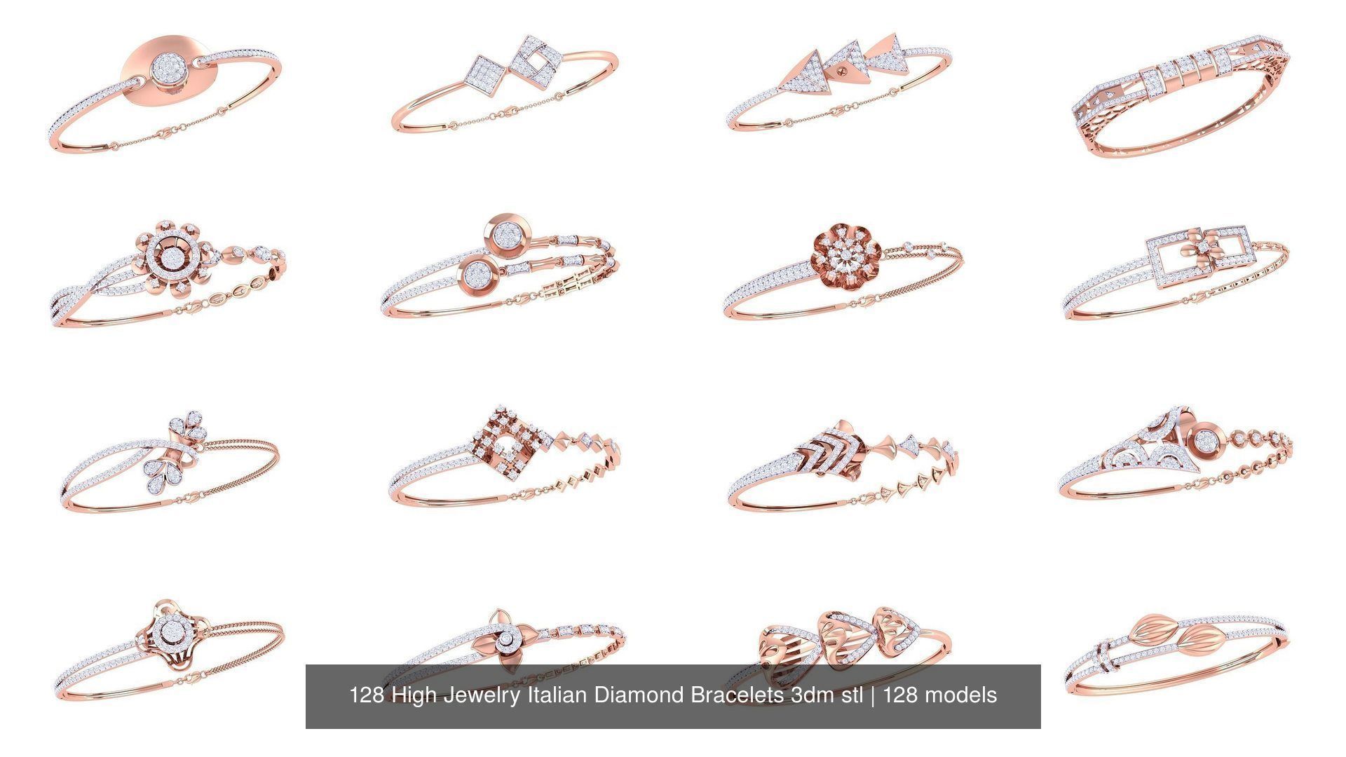 128 High Jewelry Italian Diamond Bracelets 3dm stl 3D Model Collection_2
