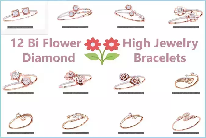 12 Bi Flower High Jewelry Italian Diamond Bracelets  3D Model Collection