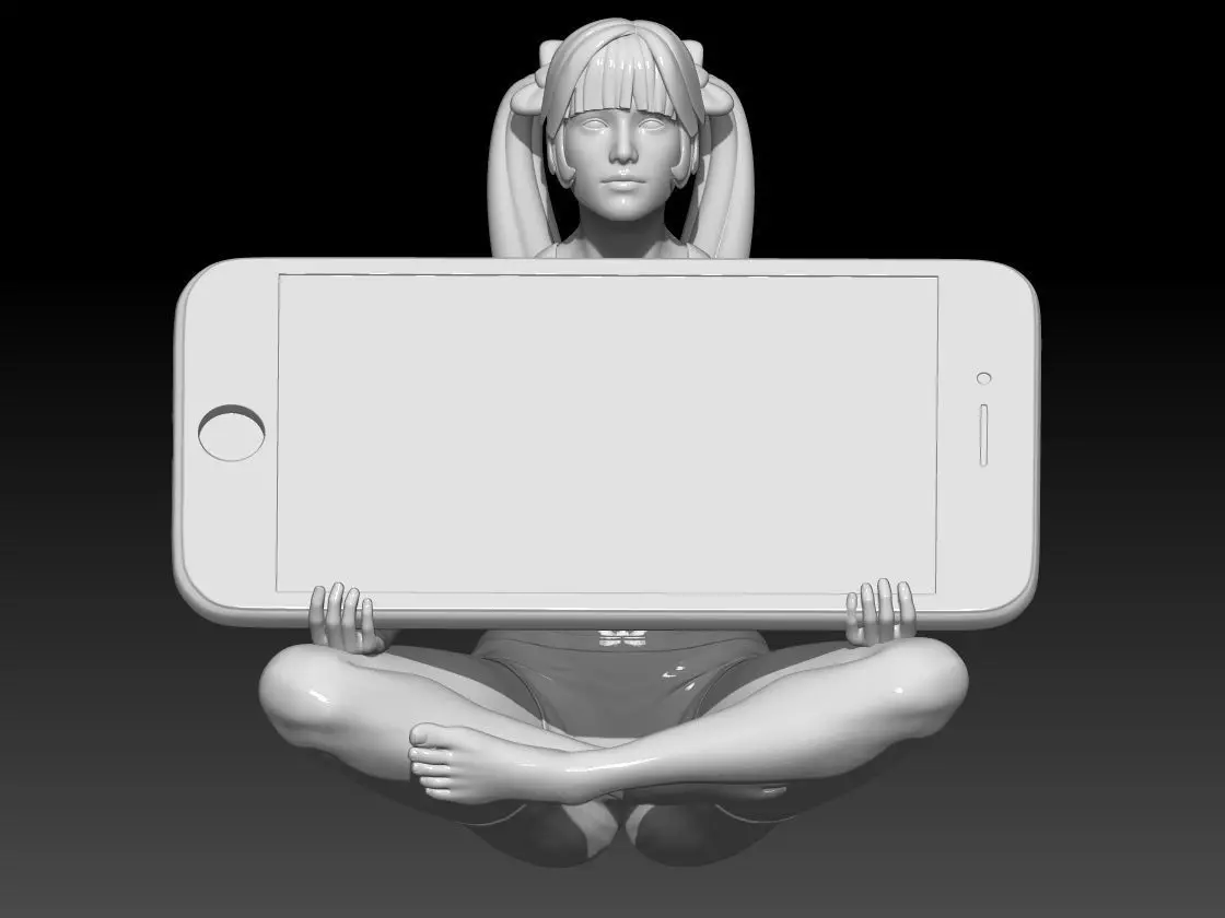 Woman holding phone -your phone between her hands and chest 3D print model