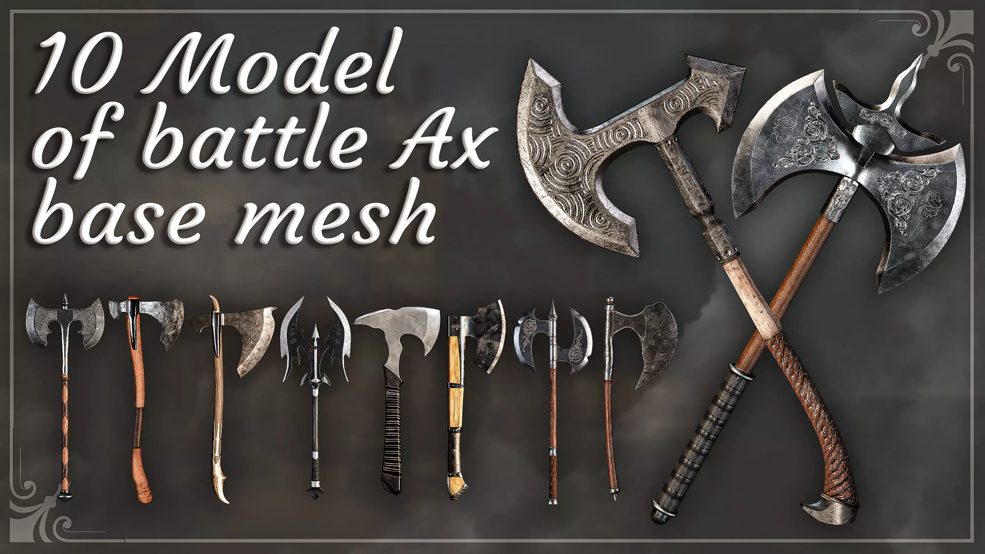 10 Model of battle Ax base mesh Low-poly 3D model_0